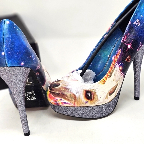 Iron Fist Unicorn Platform Heels | Graphic Faux Leather Glitter Sz 7 Legacy Glam - Picture 9 of 13